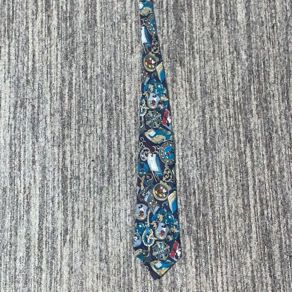 Vintage Disney Mickey‎ Mouse Clocks Cars Paisley Print Mens Neck Tie Colorful